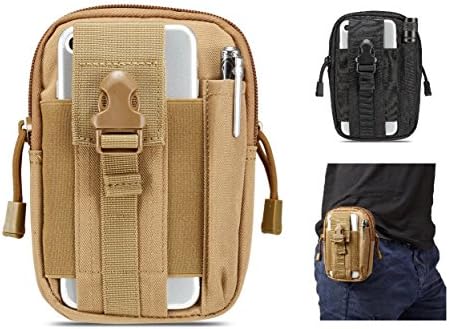 Egooz Tactical Molle EDC Pouch Military Utility Pouch Gadget Belt Waist Bag with Cellphone Holster Holder for Camping, Hiking, Hunting, Sports and Outdoor Activities (Black)