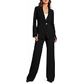 Casly Lamiit Women's 2 Piece Blazer Outfits Business Casual Asymmetrical Jacket Button Wide Leg Pants Dressy Suit Sets