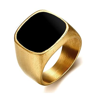 BOBIJOO Jewelry - Ring Siegelring Mann Stil Cabochon und Edelstahl 316L Matt Vergoldet Emaille