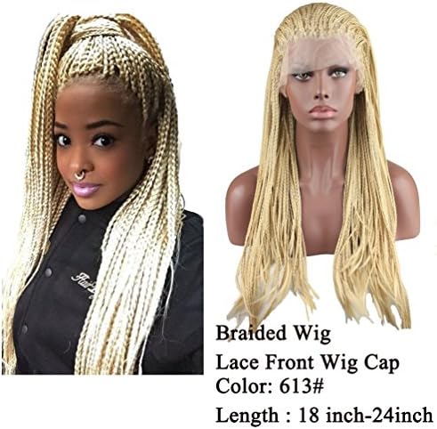 YongerBeauty Micro Braided Lace Front Wigs Heat Resistant Fiber Lace Wig Fully Hand Tied Braids Wig for Women Dress (24 inch)