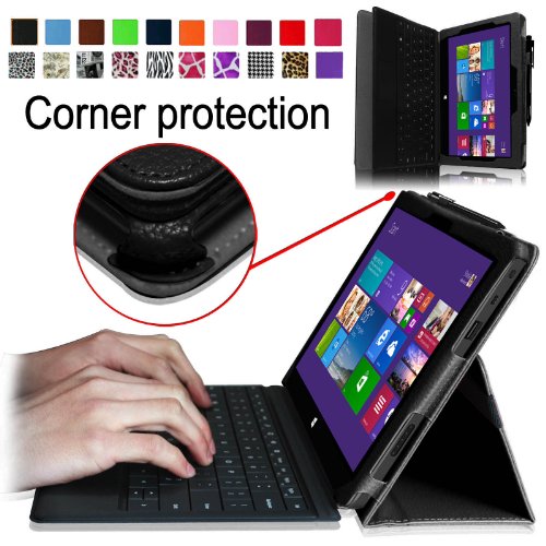 [Corner Protection] Fintie Folio Case for Microsoft Surface Pro / Surface Pro 2 Windows 8 Tablet 10.6 Inch Premium Leather Cover with Stylus Holder (Does not Fit Windows RT Version) - Black