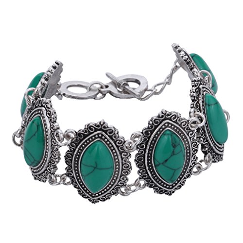 YAZILIND Jewelry Sets Silver Plated Retro Green Synthesis-Turquoise Flower Pendant Necklace Drop Earrings Bracelet