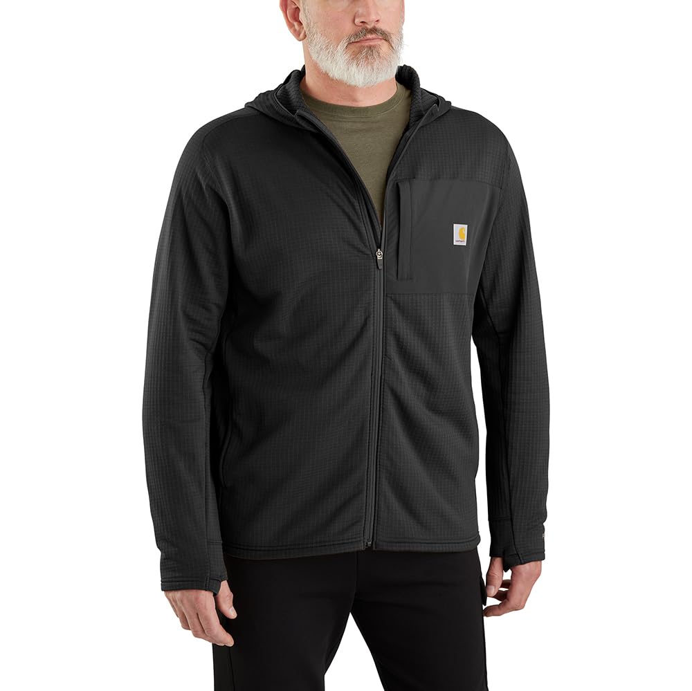Carhartt Men’s Force Relaxed Fit Full-Zip Long-Sleeve Hooded T-Shirt, Black, Large