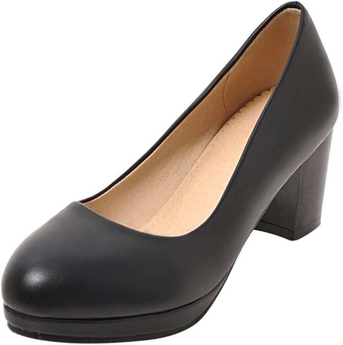 SUCREVEN Women Dress Block Heel Dress Court Shoes Party Slip On