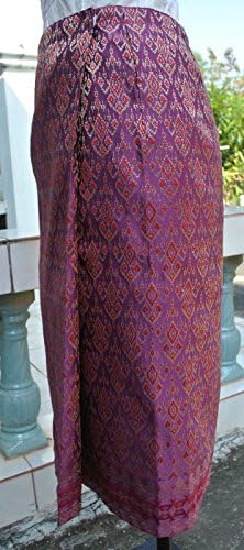 Pink Gold Lao Laos Laotian Tradition Silk Wrap Sarong Skirt US size 8 SSK35
