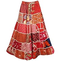 Women's Maxi Skirt Red Ethnic Patchwork Gypsy Dori Handmade Skirts S/M