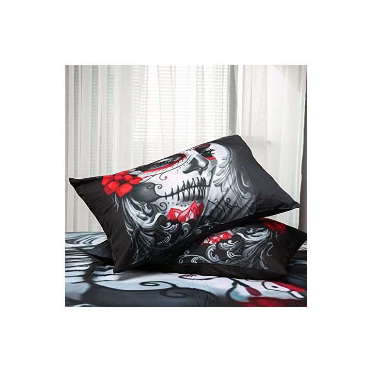 WONGS BEDDING Juego de Funda nórdica de Ropa de Cama de Calavera Doble
