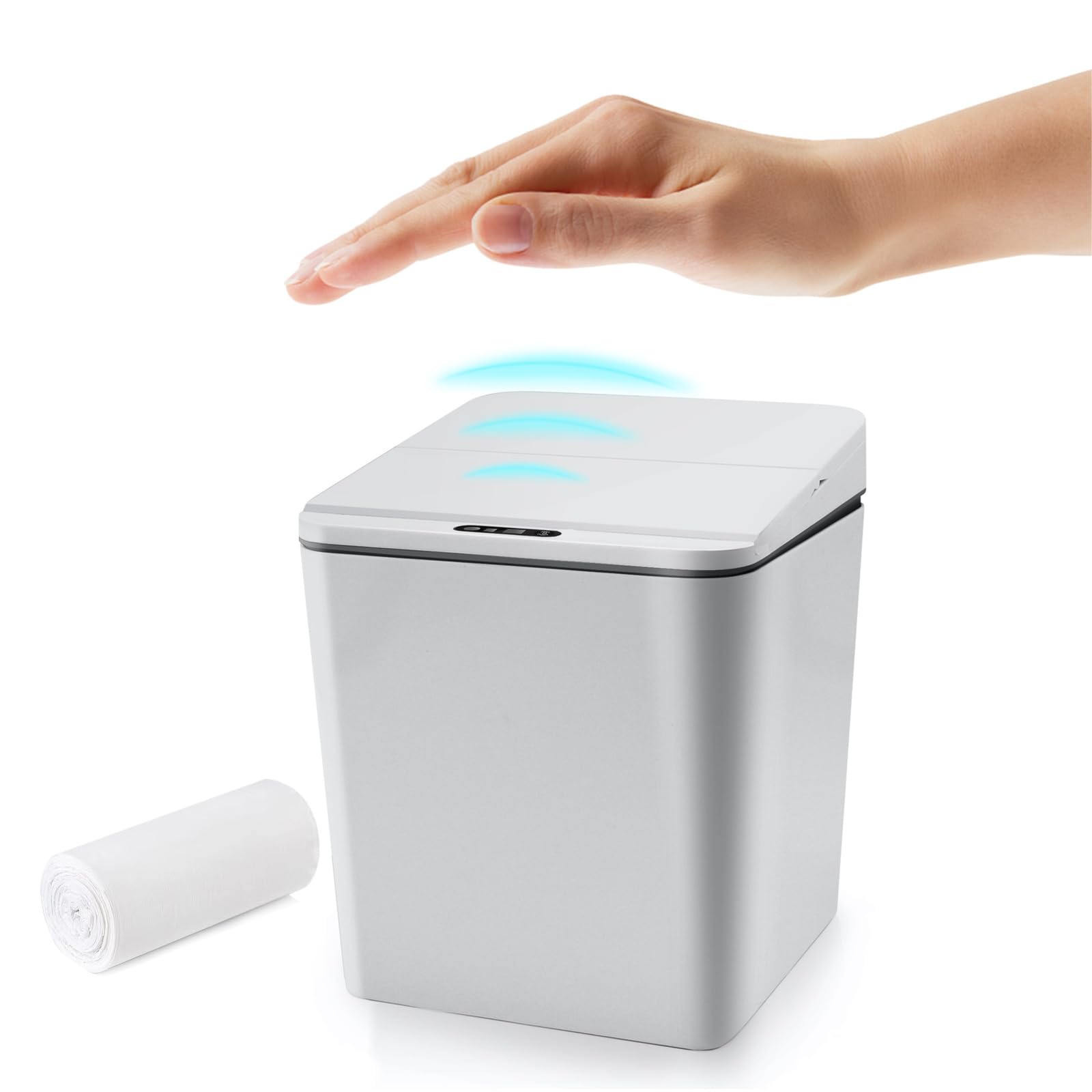 Photo 1 of FEBHBRQ Automatic Small Countertop Trash Can with Lid, 1.5 Gal/6L Toucheless Mini Waste Bin for Office Desk/Bedside Table/Coffee Bar -Batteries, Grey