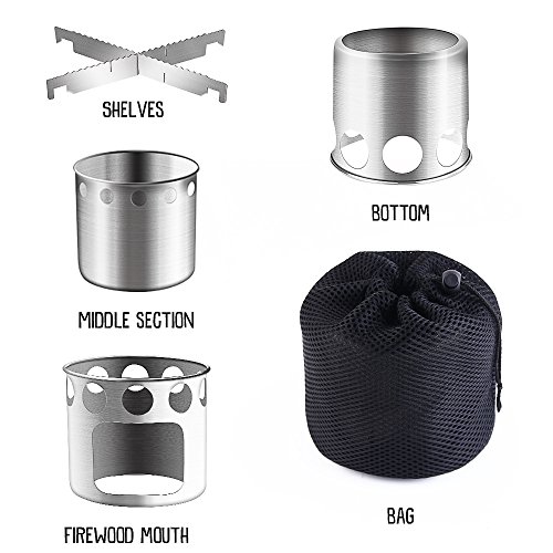 Portable Wood Camping Stove Lightweight Backpacking Stove Small Wood Burning Camp Stoves Stainless Steel Nylon Carry Bag Outdoor for Picnic BBQ Camp Hiking Climbing Fishing Traveling - Thumbnail 7