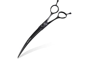 Fenice Totem Dog Grooming Scissors: 7.5" Curved Pet Shears Made Of Japanese 440C for Trimming Dogs Cats and Other Pets Face and Paws Black