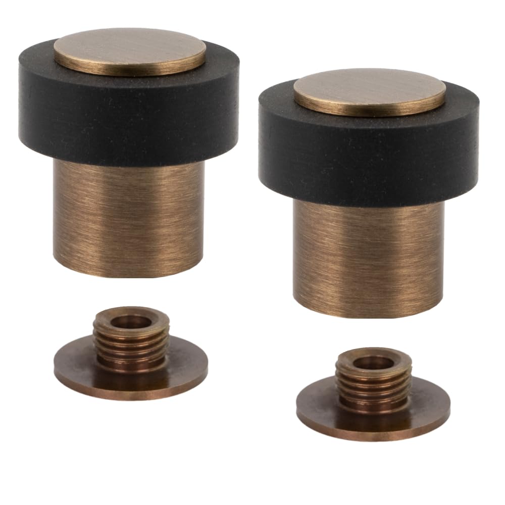 EVI Herrajes | Pack of 2 Antique Brass Door Stop | Ø24x35mm | Floor Mounted | Silicone Protection | Includes Screw + Fastening Plug | Model I-18024X35-CBCU — image 1