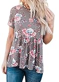 Dearlovers Women Boho Print Short Sleeve Cross Tie Back Blouse Tops Small Size Gray