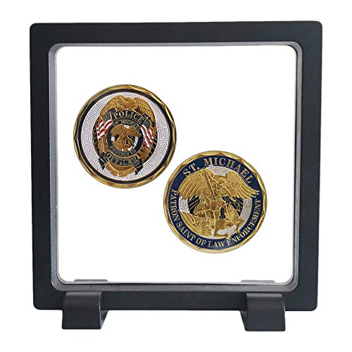 Challenge Coins Display Frame, Clear 3D Floating Holder, Small Shadow Box for Medal, AA Medallions, Jewelry, Black, 4.3