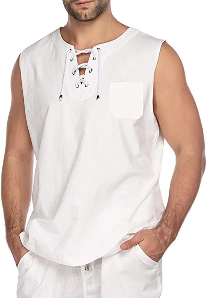 Mens Casual Vest Cotton Linen Sleeveless Tank Top Amazon.co.uk Clothing