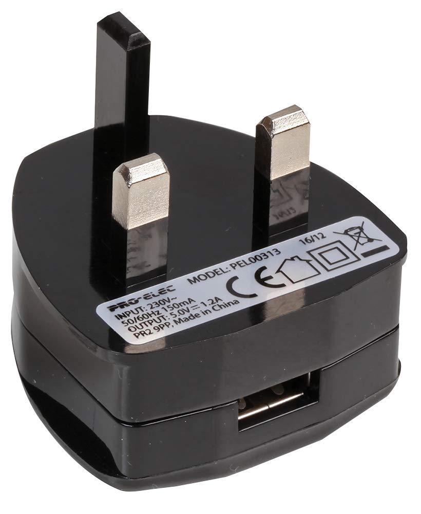 Pro Elec PEL00458 5V, 2.1A USB mains Power Adaptor, Black