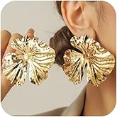 Unique Chunky Gold Large Ginkgo Leaf Flower Stud Earring for Women, Trendy Big Irregular Geometric Floral Earring Boho Party Jewelry Gift Accessories