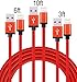 Suplink 3' 6' 10' Extra Long Cord 8 Pin Lightning to USB Charging Cables for iPhone SE/6/6s/6 plus/6s plus, 5c/5s/5, iPad Pro/Air/Mini, iPod Nano/Touch - Red - Pack of 3