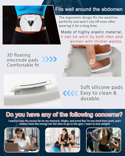 WaJiu EMS Muscle Stimulator, 3D All-in-one Abs Trainer Muscle Stimulator, 8 Modes & 30 Levels, Portable Stomach Toning Belt for Men & Women, Home Office