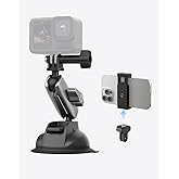 TELESIN Aluminum Suction Cup Car Mount Windshield Window Dashboard Holder with Phone Clip for GoPro Max Mini Hero 13 12 11 10 9 Insta360 X4 X5 DJI Action 4 5pro 6 OSMO 360 Nano iPhone Android AKASO