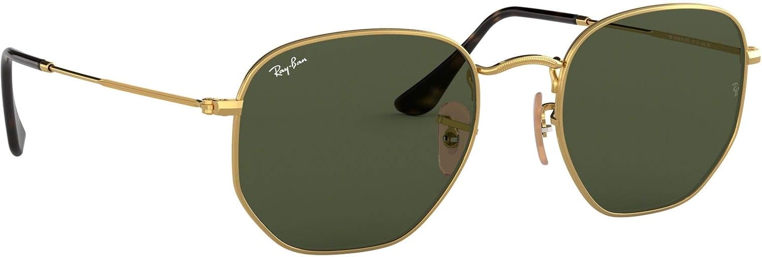 Ray-Ban RB3548N Flat Lens Hexagonal Sunglasses, Gold/Green, 54 mm: Shoes