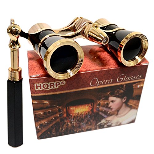 UPC 884667057047, HQRP 3 x 25 Opera Glasses in Elegant Black Color w/ Built-In Elegant Black Extendable Handle with Gold Trim in HQRP Gift Box