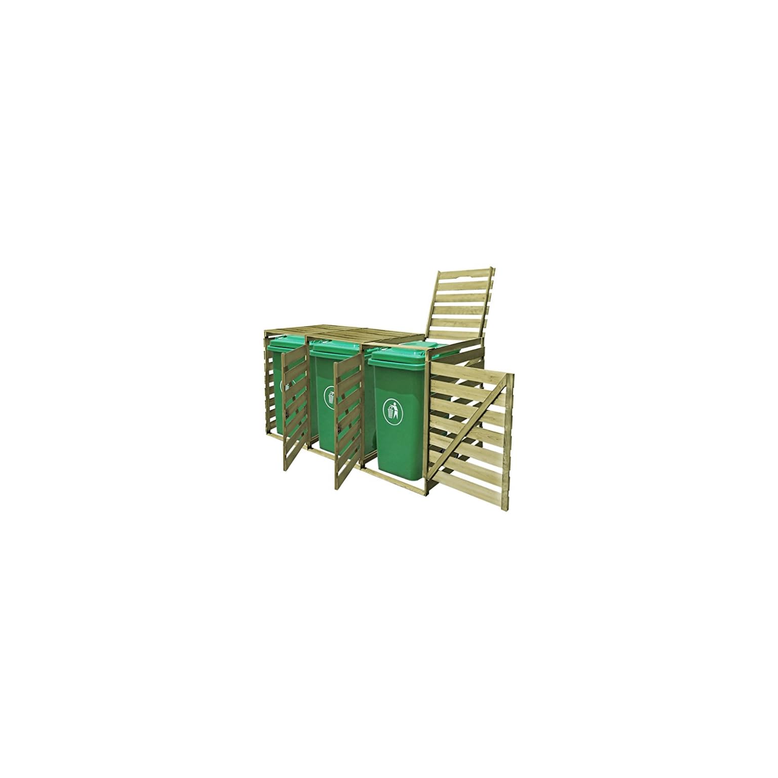 vidaXL Triple Wheelie Bin Shed 240L Impregnated Wood Patio Container