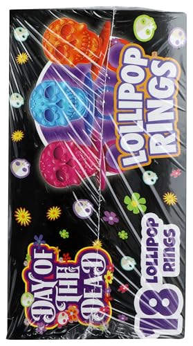 HALLOWEEN DAY OF THE DEAD SUGAR SKULL LOLLIPOP RINGS,7.61 OUNCE, BOX OF 18