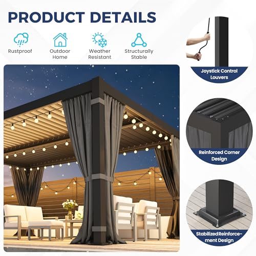 SUNVIVI OUTDOOR 12x16 Aluminum Pergola Review: Adjustable Louvered Roof with Curtains image 30
