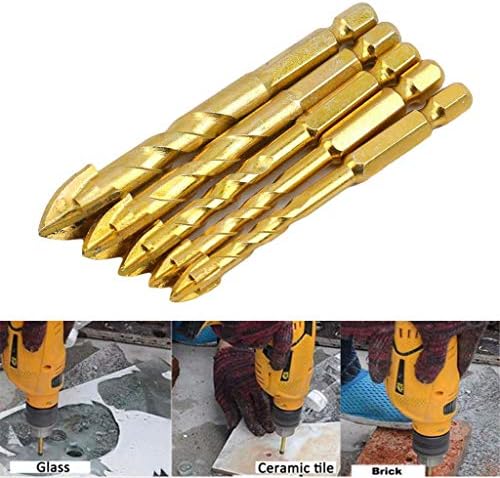 Bokoo Hexagonal Shank Cross Glass Drill Bit Threaded Tile Eye Drill Bit Carbide 5pcs