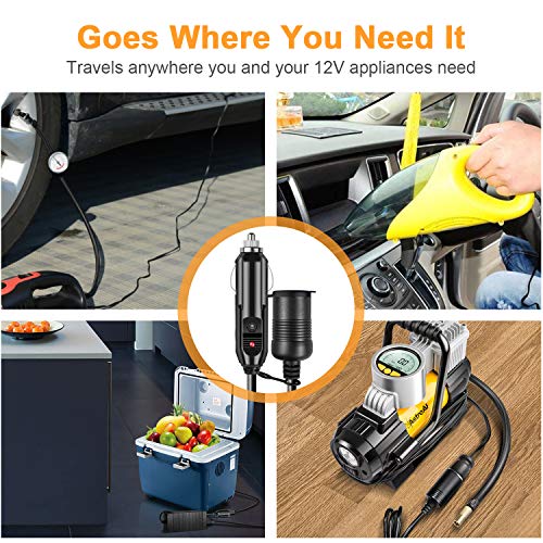 AstroAI Car Cigarette Lighter Extension Cord, 12 Ft 12V 120W Heavy Duty Cigarette Lighter Plug Socket with Fuse, Black - Thumbnail 5