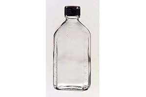 Qorpak GLC-13070 Clear Glass Graduated Oval Prescription Ware Bottle with 24-400 Black Phenolic Pulp/Vinyl Cap, 6oz Capacity, 41mm OD x 134mm Height (Case of 48)