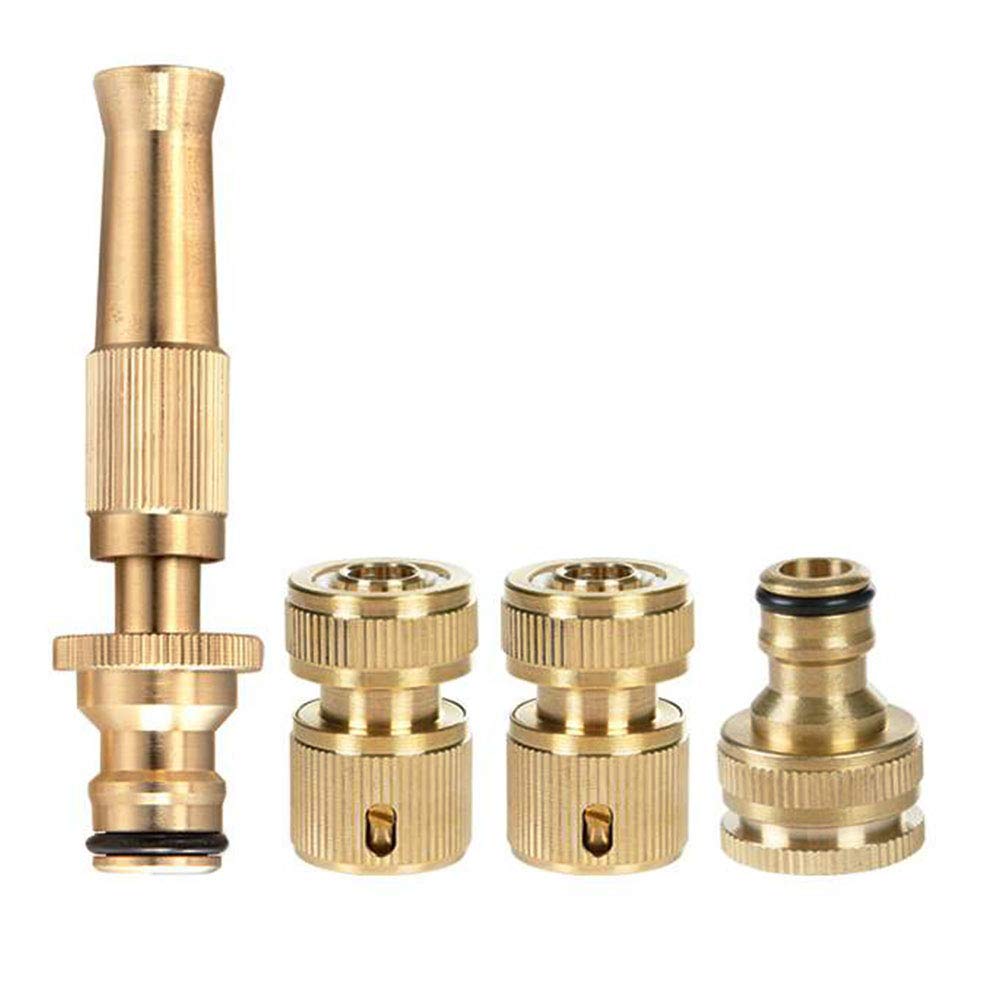 Zosenda Solid Brass Garden Hose Set - 4Pcs With 3/4 & 1/2 Inch Female Threaded Tap Connector, Adjustable Spray Nozzle, Quick Release & Waterstop