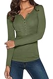 Ybenlow Women's Long Sleeve Button Up Stretchy Ribbed Henley Tee Shirt Top