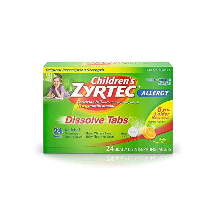 Children's Zyrtec Allergy Dissolve Tabs, Citrus, 24 Count (Pack of 3)