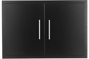 JIE JIN Outdoor Kitchen Doors 31" W X 24" H Double Doors 1.2mm Thickness Stainless Steel BBQ Access Door BBQ Island Doors Outdoor Kitchen Accessories Door for Outdoor Kitchen BBQ Island (Black)
