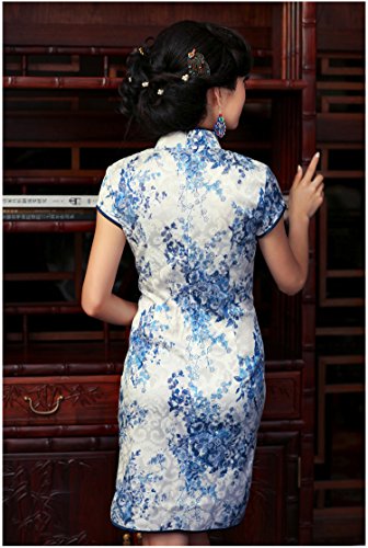 Purpura Erizo Womens Cap Sleeve Porcelain Print Cheongsam - Image 3