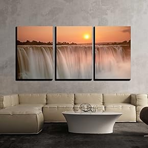 3 Piece Canvas Wall Art - Victoria Falls - Modern Home Art Stretched and Framed Ready to Hang - 16"x24"x3 Panels