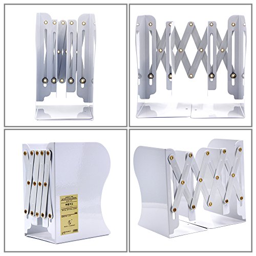Md Trade Bookends Metal Iron Adjustable Books Holder Stand Desk Heavy Duty Nonskid Bookend, White - Thumbnail 5