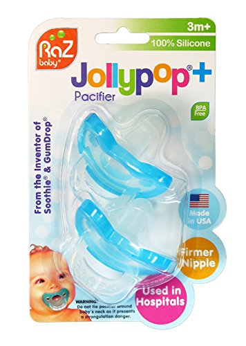 RaZbaby JollyPop Baby Pacifier PLUS, 3m+, BLUE, Double pack