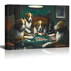 Canvas Wall Art - Dogs Playing Poker Series - Poker Game Painting by C.M Coolidge - Giclee Print Gallery Wrap Modern Home Art Ready to Hang - 12x18 inches