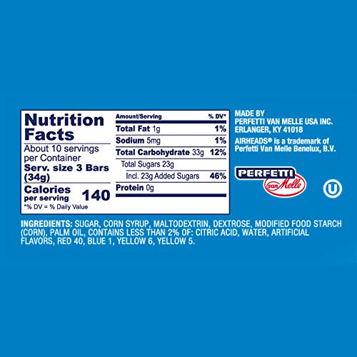 AIRHEADS CANDY, VARIETY BAG, INDIVIDUALLY WRAPPED ASSORTED FRUIT MINI BARS, PARTY, NON-MELTING, 12OZ (1 BAG)