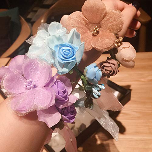 Flower Crown Headband Wristbands Rose Wreath Garland Hair Bands Wrist Bands Floral Wedding Bridal Hair Hoop Bracelet Women Leaf Ribbon Adjustable Handmade Rattan Vine Hair Accessories 3 Pack Pink