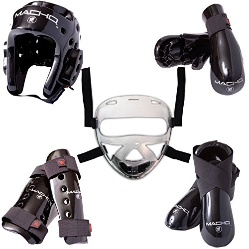 Macho Dyna 8 piece sparring gear set with shin guards and face shield black adult large - Thumbnail 7