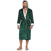 RONGTAI Hooded Mens Bathrobe, Soft Plush Long Fleece Robe, Full Length, Comfy Nightdress