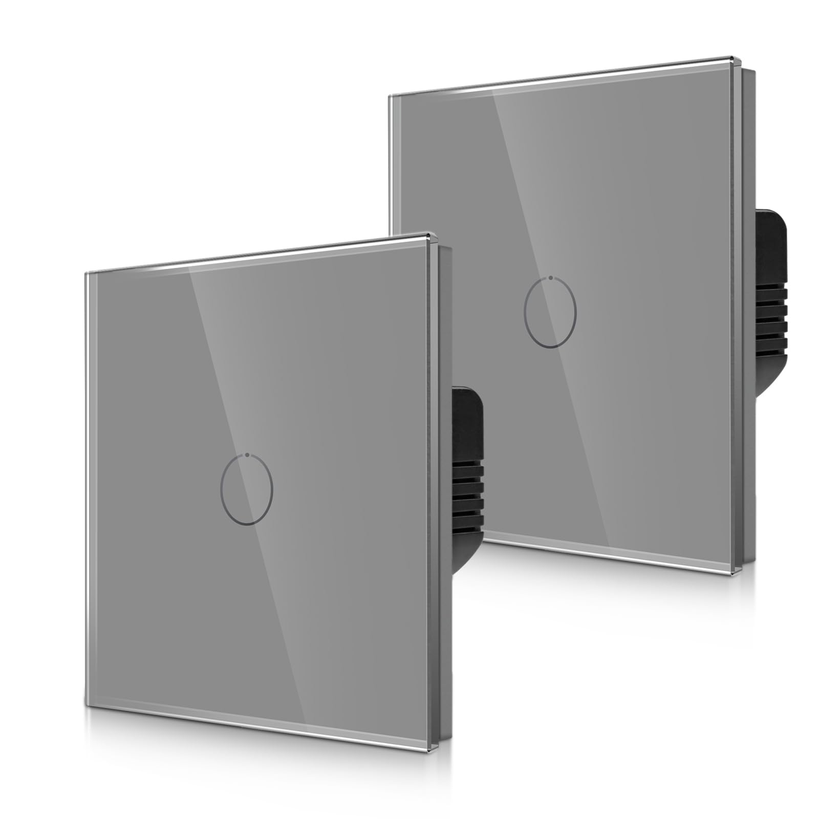 CNBINGO 2-Way Touch Light Switch - Grey Wall Switch with Glass Panel and Status LED Backlight - No Neutral Wire Required - Only Pair with This 2-Way Switch Series - 1 Gang - 2 Pack