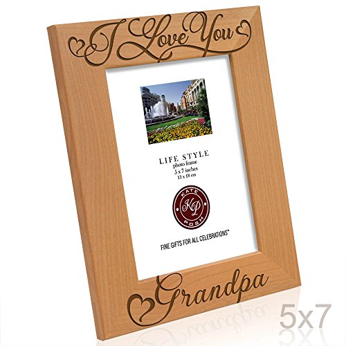 Kate Posh I Love You Grandpa-Natural Wood Engraved Picture Frame-Father's Day Gifts, Christmas Gifts, Gifts for Grandfather, Grandparent's Day Gits, New Grandma Picture Frame (5x7-Vertical) - Thumbnail 2