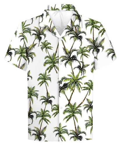 Cromoncent Boys Hawaiian Shirt Short Sleeve Button Down Summer Beach Casual Aloha Shirts for Kids,Coconut Tree White,4-5T at Amazon