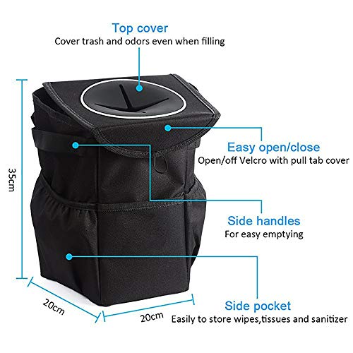 AllinOne Car Trash Can Heavy Duty Drive Bin Premium Hanging Wastebasket, Black - Thumbnail 6