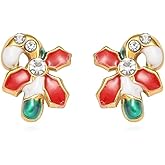 Kokoma Candy Cane Stud Earrings for Women Cubic Zirconia Enamel Earrings Cute Christmas Cartilage Studs Winter Holiday Xmas Ear Jewelry