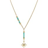 MINACHI Bohemian Created Turquoise Beaded Y-Necklace, Turquoise-toned Multi-shaped Pendant, Dainty Elegant Jewelry for Women